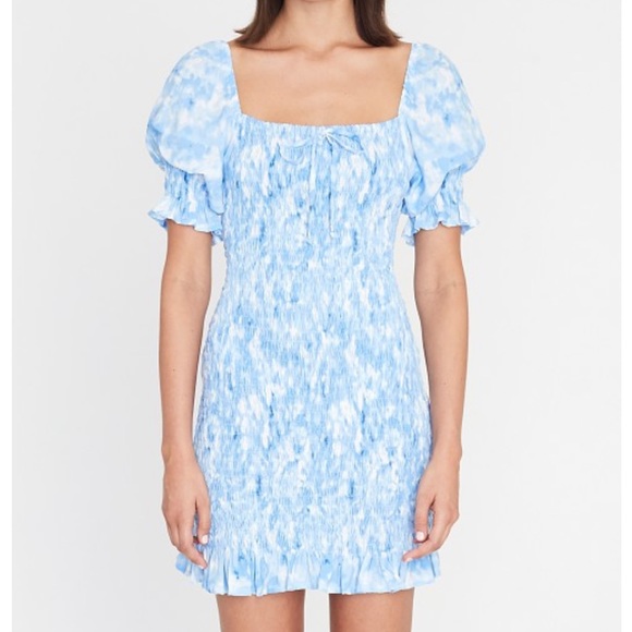 Faithfull the Brand Magnolia Mini Dress Roos Tie Dye Blue - Picture 2 of 8